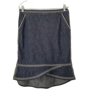 Marc Jacobs Blue Cotton Chambray Asymmetrical Ruffle Mermaid Skirt Size …